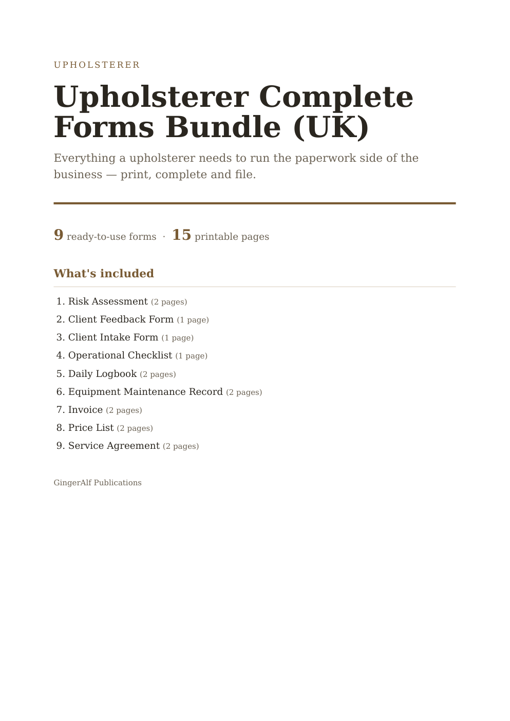 Upholsterer Complete Forms Bundle (UK) — preview