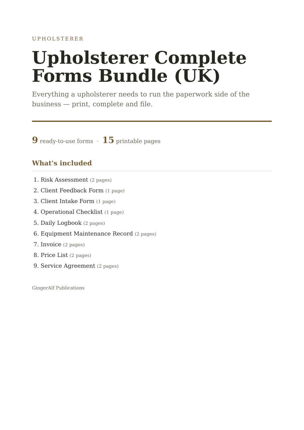 Upholsterer Complete Forms Bundle (UK) preview