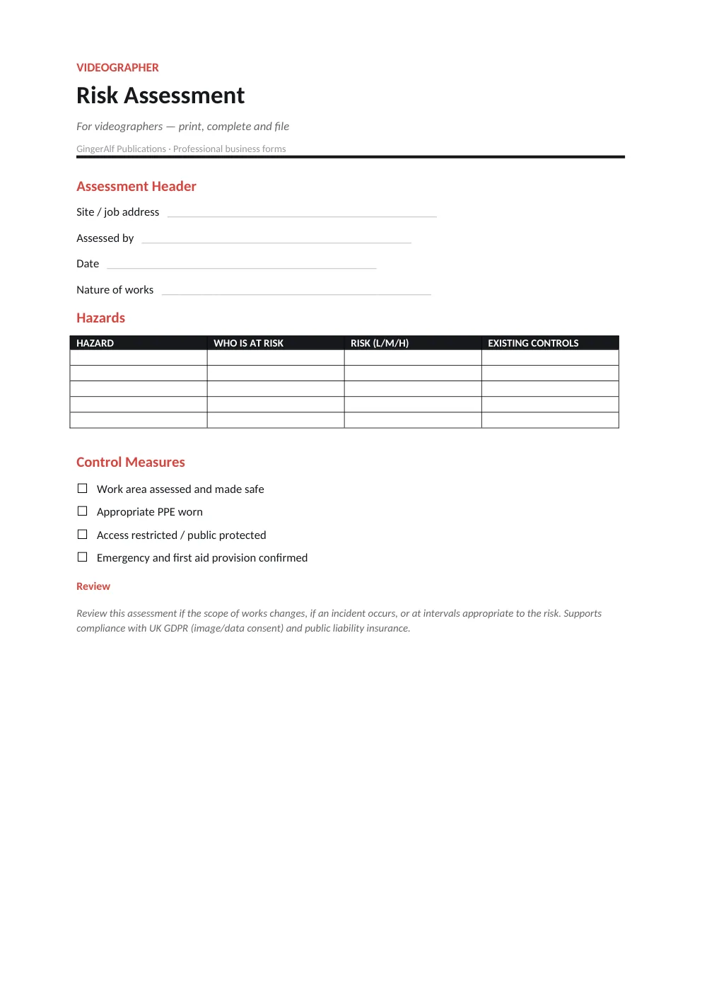 Videographer Complete Forms Bundle (UK) preview 2