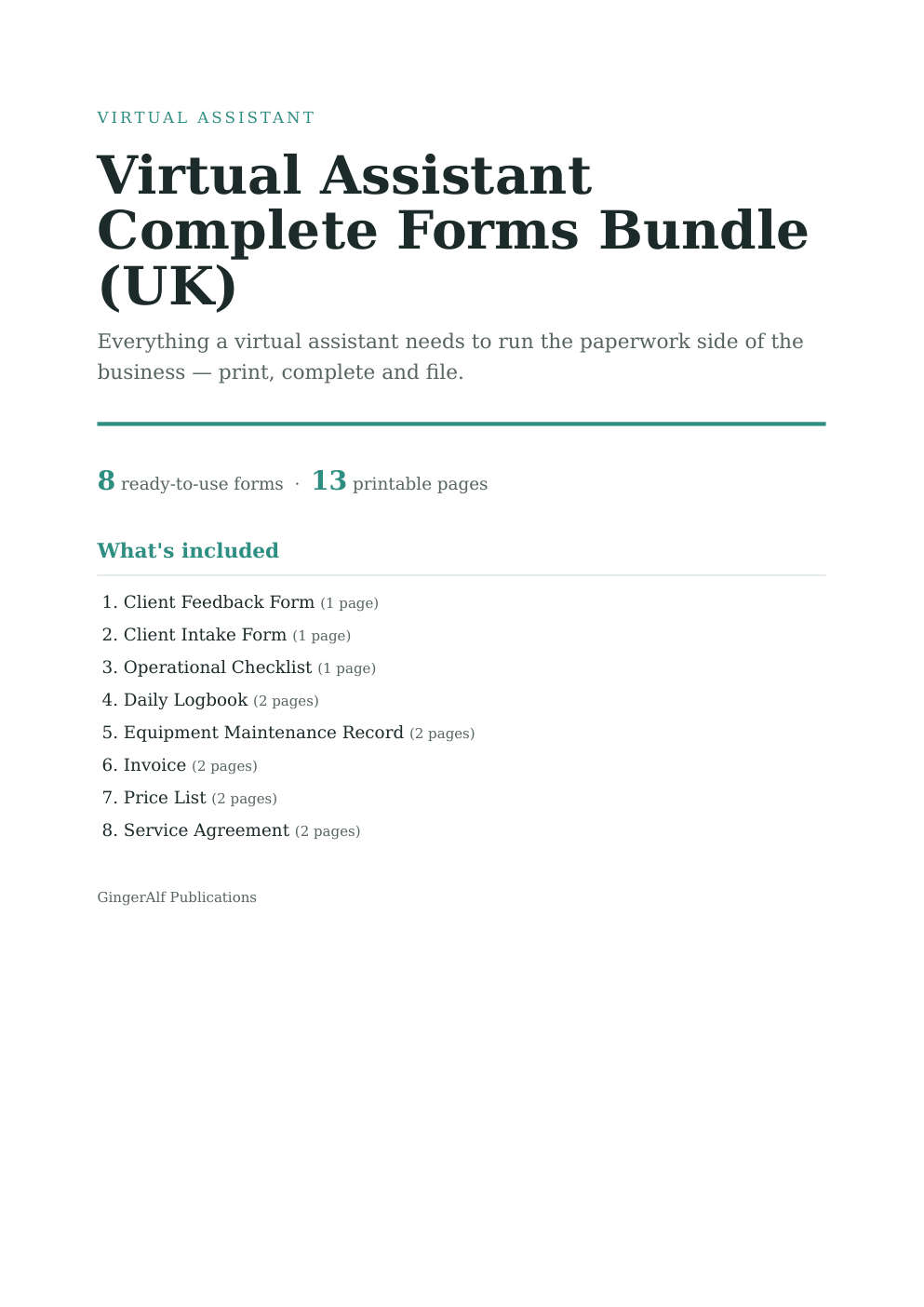 Virtual Assistant Complete Forms Bundle (UK) — preview