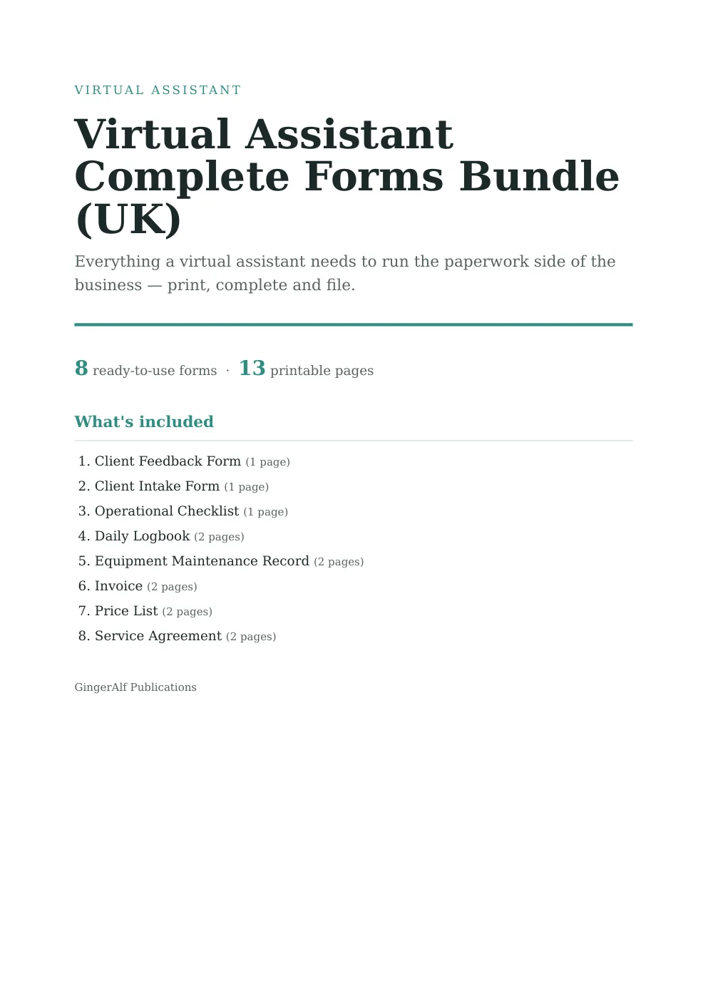 Virtual Assistant Complete Forms Bundle (UK) preview