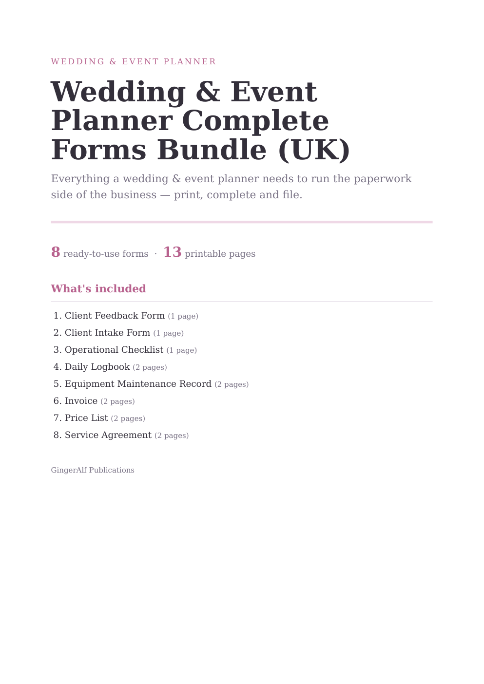 Wedding & Event Planner Complete Forms Bundle (UK) — preview