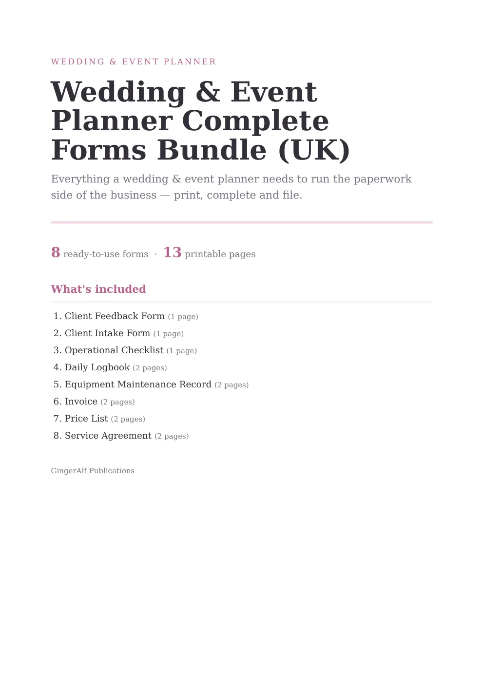 Wedding & Event Planner Complete Forms Bundle (UK) preview