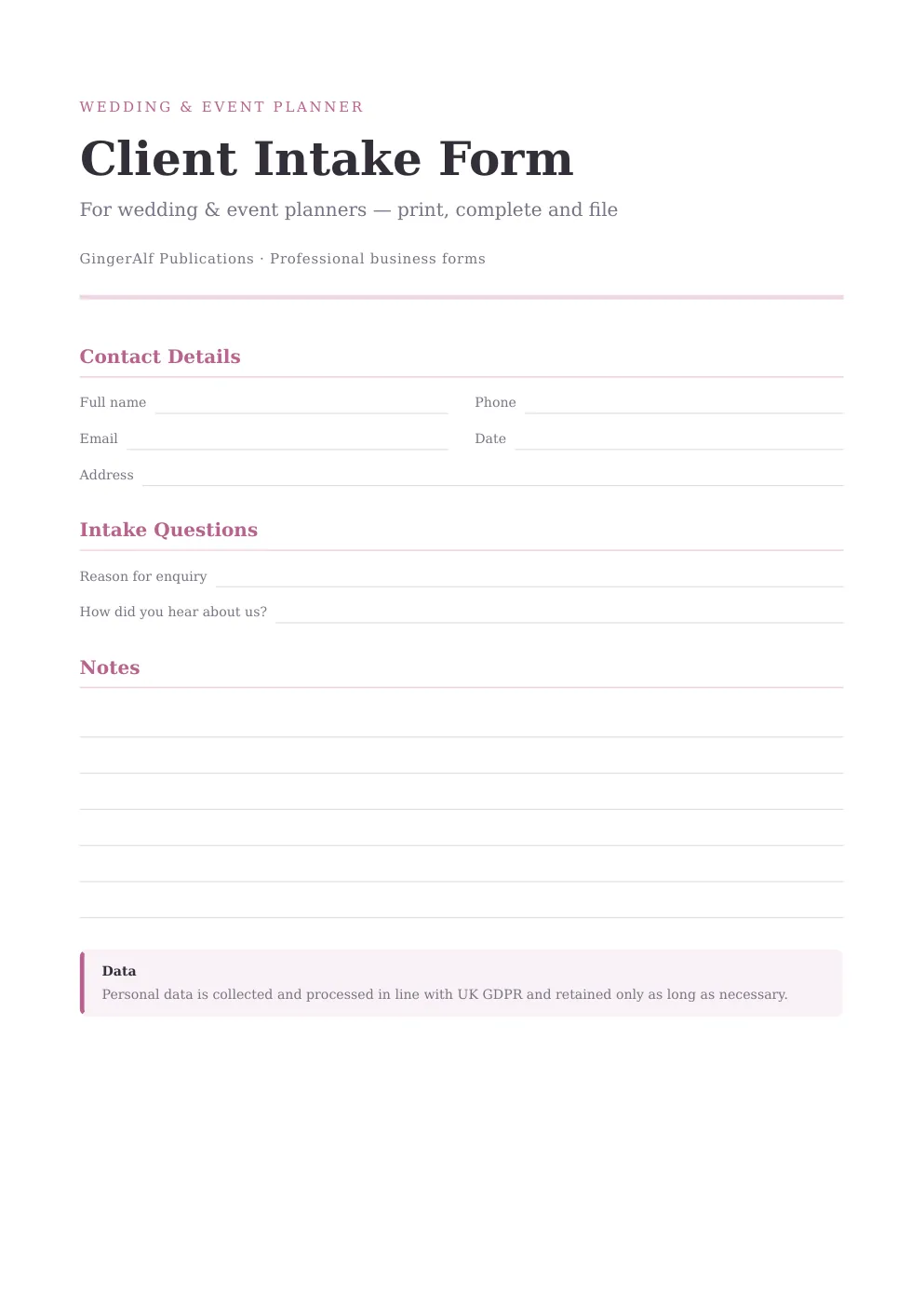 Wedding & Event Planner Complete Forms Bundle (UK) preview 3