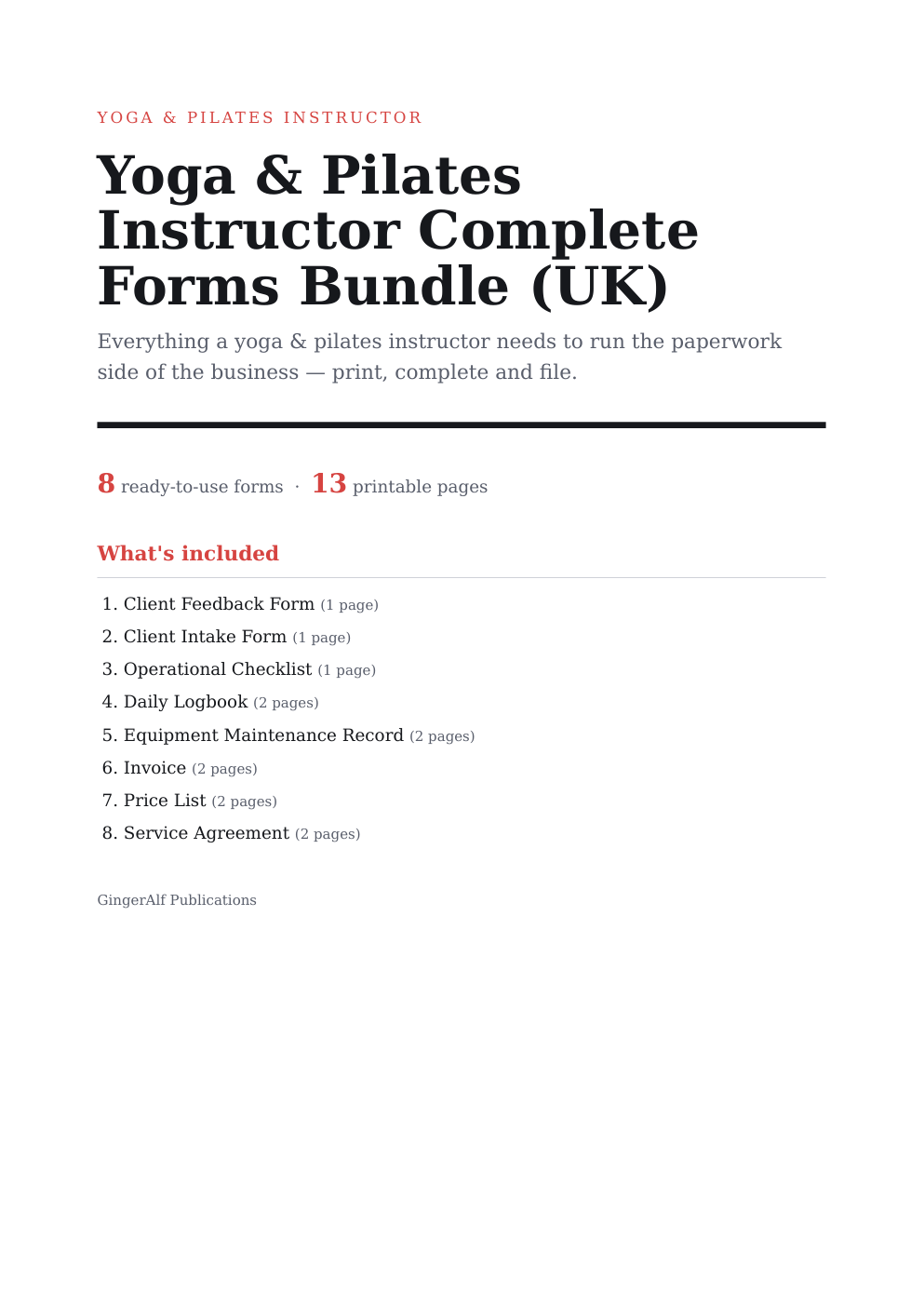Yoga & Pilates Instructor Complete Forms Bundle (UK) — preview