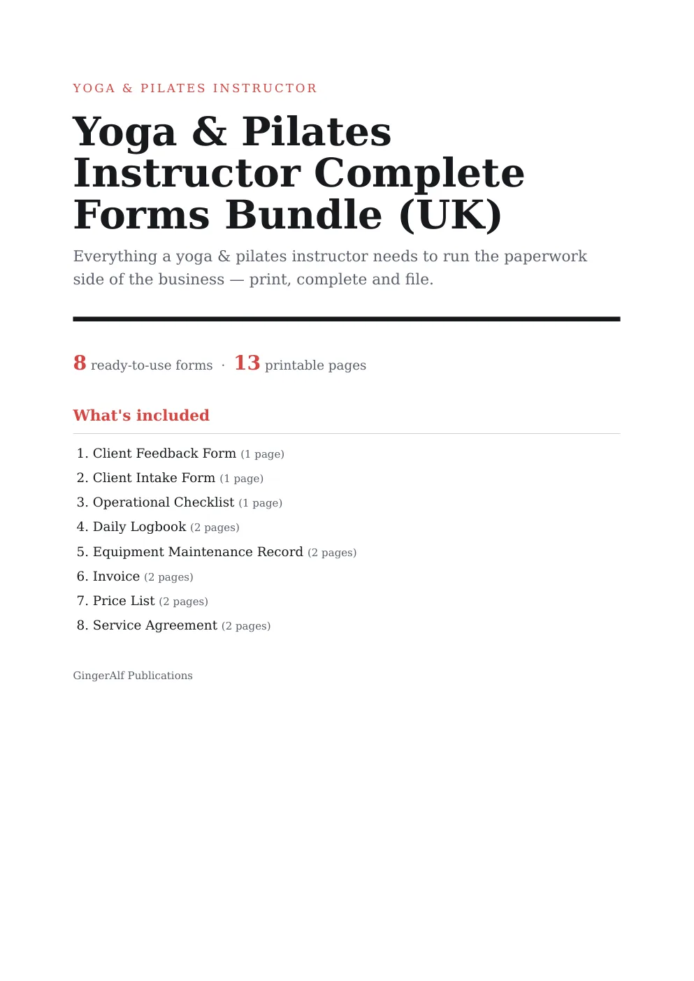 Yoga & Pilates Instructor Complete Forms Bundle (UK) preview